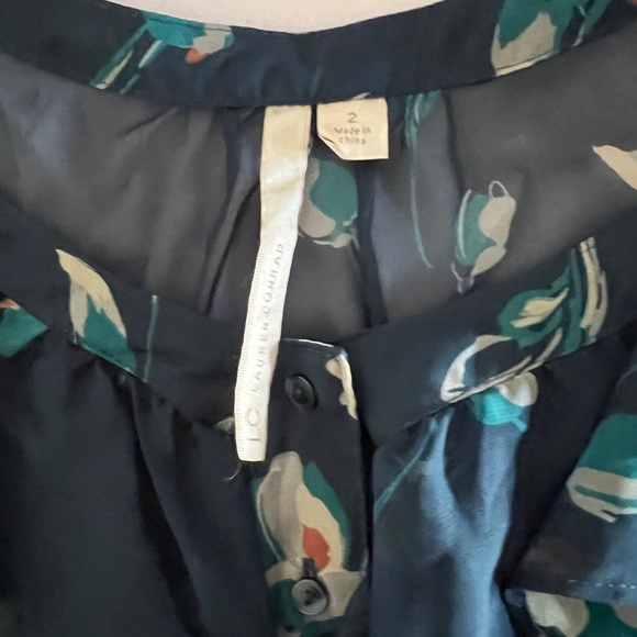 Lauren Conrad Women's Dark Green Floral Midi Dress Size 2 Small Chiffon Fall 3/4 - Picture 5 of 11